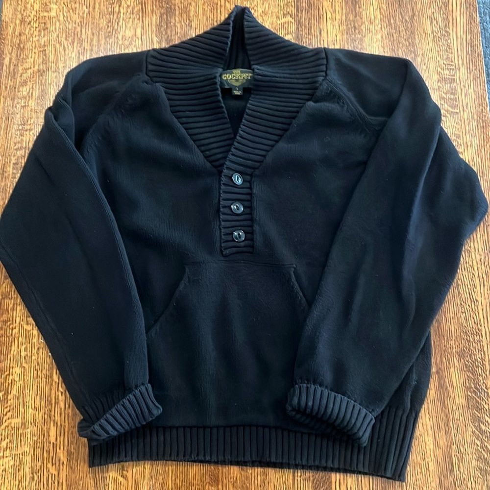 The Cockpit Shawl Collar Sweater Men’s SZ L Black + 3 Buttons